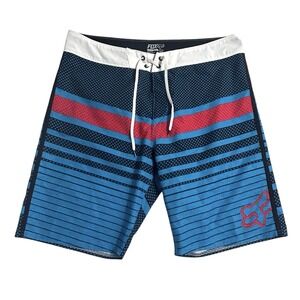 Fox‎ Racing Men's H2O Board Shorts Size 36 Swim Trunks Blue Red Striped Beach